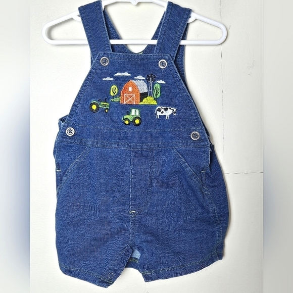 Infant Baby John Deere Faux Denim Embroidered Shorts Overalls, Size 3/6 Months - Picture 1 of 4